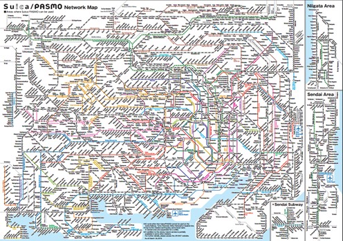 Map of trainlines that accept Suica and Passmo.