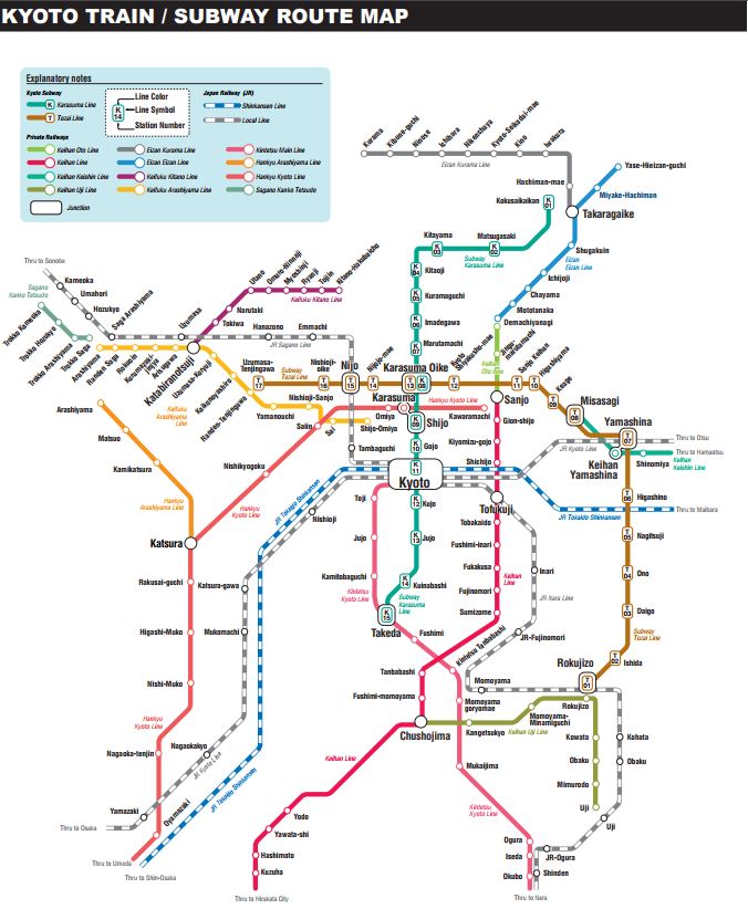 Train map for Kyoto City.
