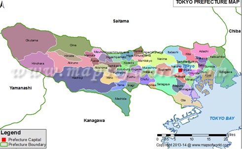 Map showing the layout of Tokyo Prefecture.